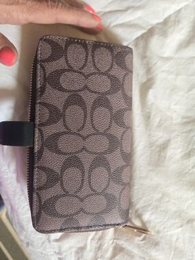 Coach Brown Signature Zip Wallet with Gold-Tone Zip